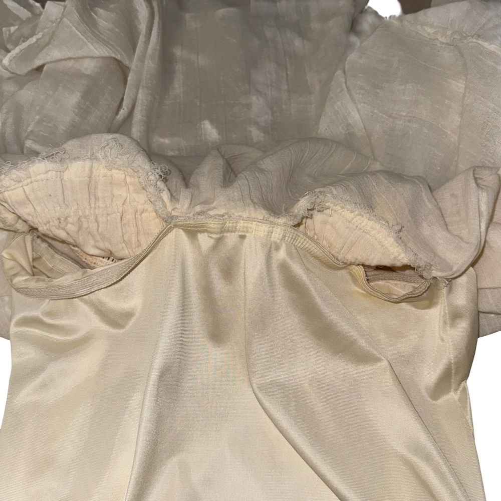 True Vintage 1970s Ivory Boho Halter Dress Crochet Lace Smocked Waist Prairie - Picture 10 of 12